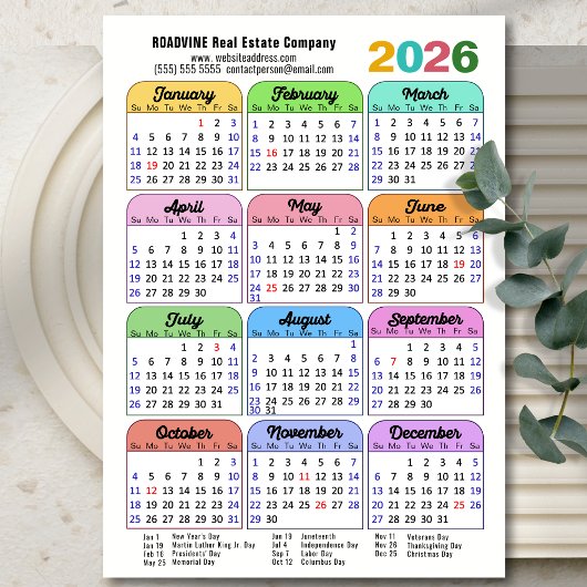 2025カラーカレンダー米国の休日企業の磁気