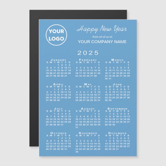 2025カレンダビジネスロゴライトブルー (正面/裏面)