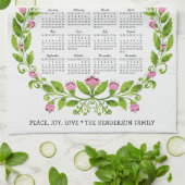 2025カレンダピンク花かわいい太陽のフローラ キッチンタオル (折り畳み)