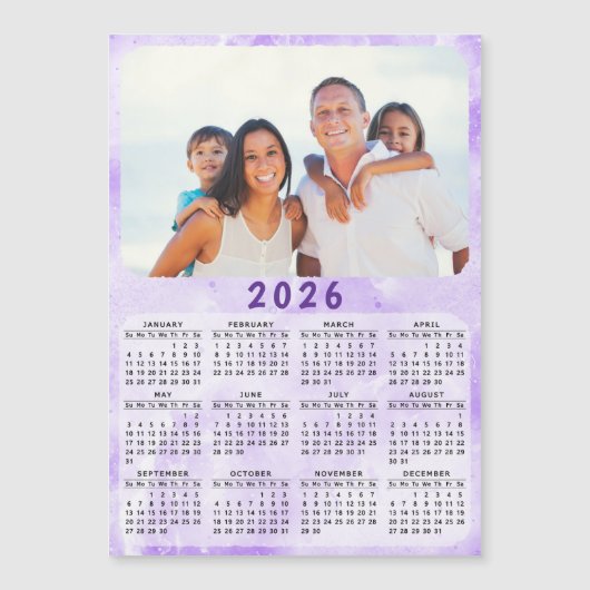 2025カレンダファミリーフォトパープル冷蔵庫用マグネット (正面)
