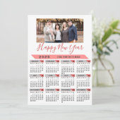 2025カレンダファミリーフォトピンクのスクリプトシンプル シーズンカード (スタンド正面)