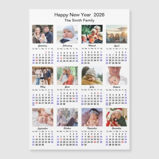 2025カレンダファミリー12フォトコラージミニマル主義者 (正面)