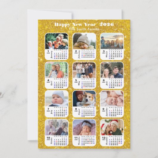 2025カレンダファミリー12フォトコラージュフェスティバル金ゴールド シーズンカード (正面)