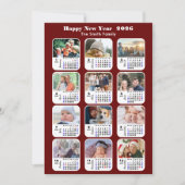 2025カレンダファミリー12フォトコラージュ赤モダン色 シーズンカード (正面)