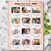 2025カレンダファミリー12フォトコラージョモダンンピンク シーズンカード
