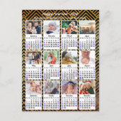 2025カレンダファミリー12フォトピモダンンク金ゴールド シーズンポストカード (正面)