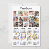 2025カレンダファミリー15フォトコラージュ金ゴールドグリッター シーズンカード (正面)