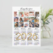 2025カレンダファミリー15フォトコラージュ金ゴールドグリッター シーズンカード (スタンド正面)