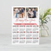 2025カレンダファミリー2フォトピンクのスクリプトシンプル シーズンカード (スタンド正面)