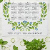 2025カレンダーかわいいサンブルー花フローラ キッチンタオル (折り畳み)