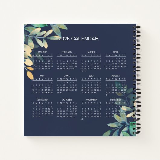 2025カレンダーで自分の件名と名前を追加 ノートブック (裏面)