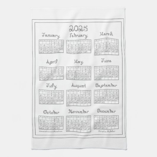 2025カレンダーシルバーグレーファブリックフォント裁縫テーマ キッチンタオル (縦)