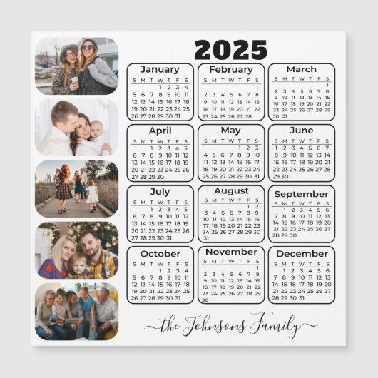 2025カレンダーシンプル5枚モダン写真ファミリーマグネット (正面)