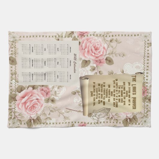 2025カレンダータオル主の祈りの言葉ピンクのバラ キッチンタオル (横)
