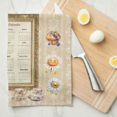 2025カレンダータオル土曜日の朝の茶時間 キッチンタオル (四つ折り)