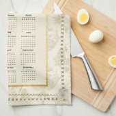 2025カレンダータオル深紅色 キッチンタオル (四つ折り)