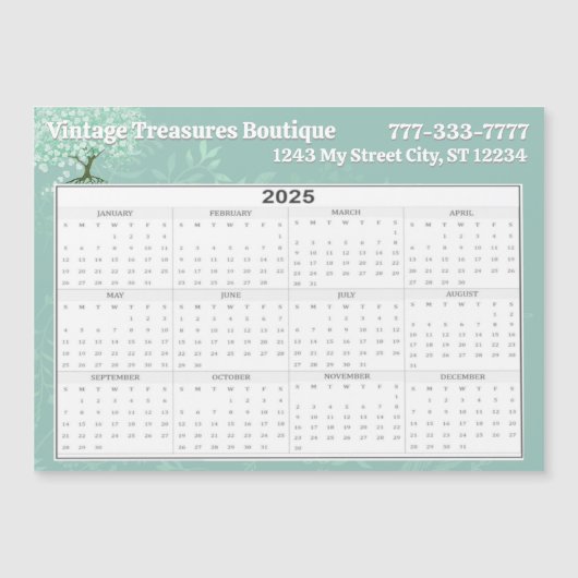 2025カレンダーハートリーフツリーフローラミントグリーン (正面)