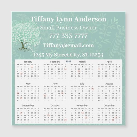 2025カレンダーハートリーフツリーフローラミントグリーン (正面)