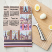 2025カレンダーパリエッフェルタワーポインティリスムアート キッチンタオル (四つ折り)