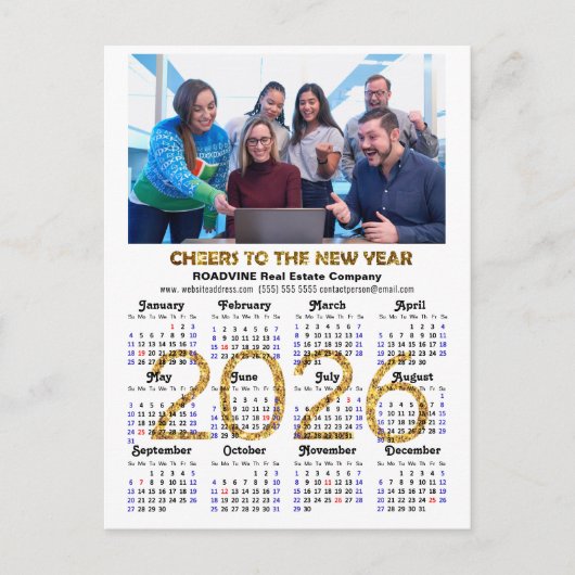 2025カレンダーフェスティバル金ゴールドグリッター企業の写真 シーズンポストカード (正面)