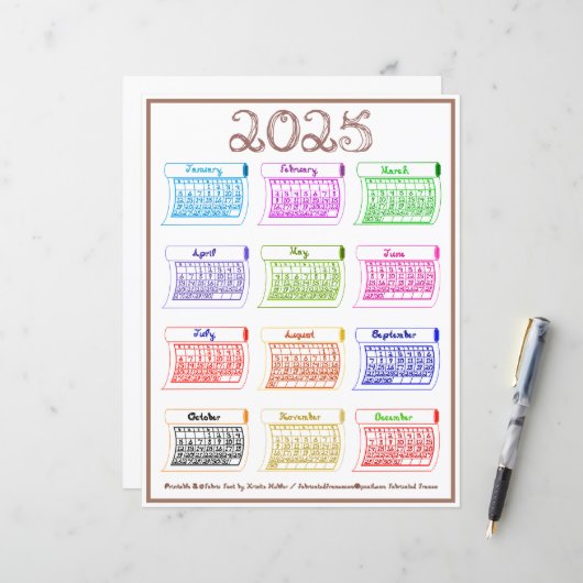 2025カレンダーボルト生地フォント12ヶ月の色 (正面/裏面インサイチュ)