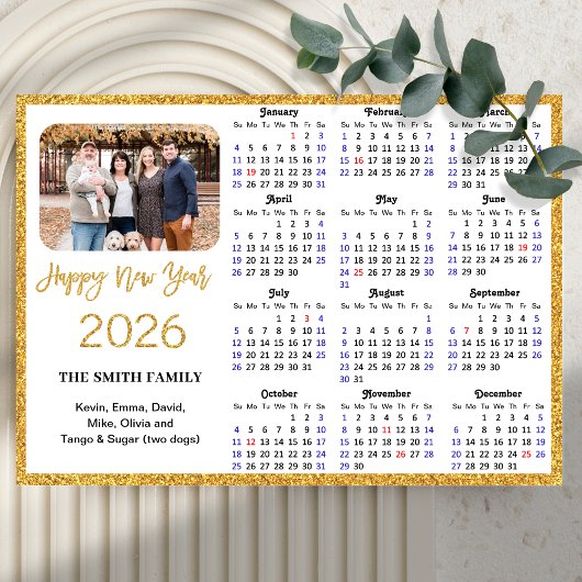 2025カレンダーモダン金ゴールドグリッターフォト磁気