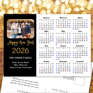 2025カレンダーモダン金ゴールドグリッター写真ミニマリスト シーズンポストカード