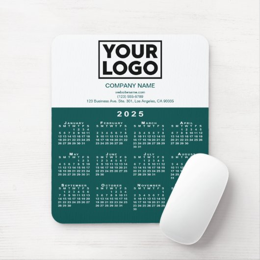 2025カレンダー会社のロゴと文字ティール（緑がかった色）ホワイト マウスパッド (マウス)