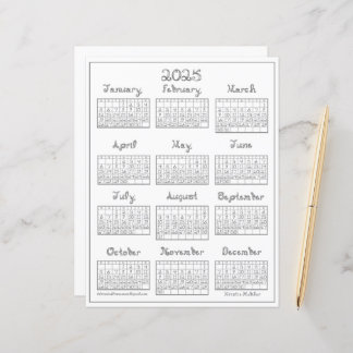 2025カレンダー印刷可能なシルバーグレー生地フォント