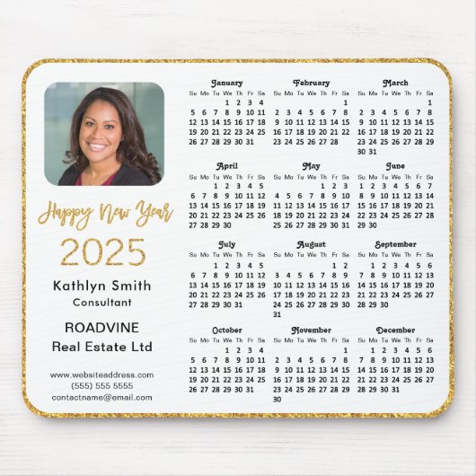 2025カレンダー業務写真エレガント金ゴールドグリッター マウスパッド (正面)