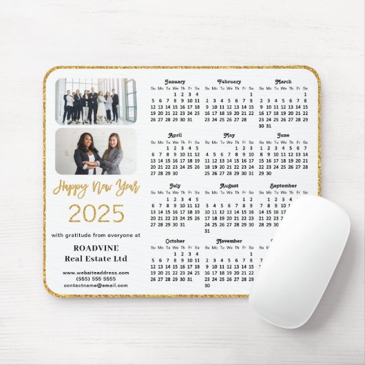 2025カレンダー業務写真エレガント金ゴールドグリッター マウスパッド (マウス)