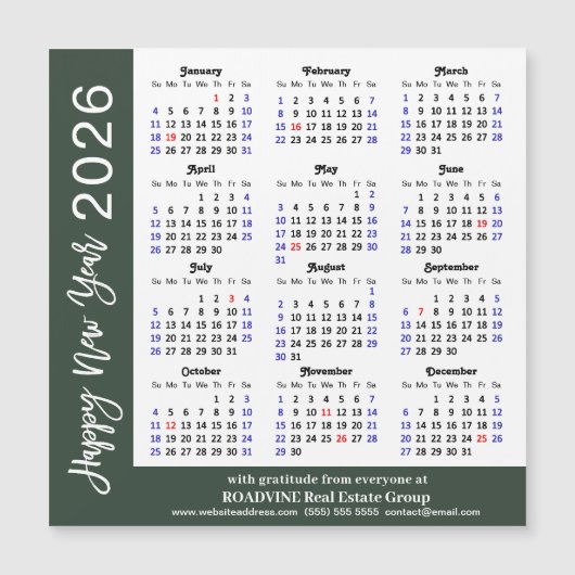 2025カレンダー白黒企業の磁気カード (正面)