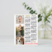 2025カレンダー赤面ピンク金ゴールドファミリーフォトコラージュ ポストカード (スタンド正面)