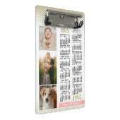 2025カレンダー赤面ピンク金ゴールドファミリーフォトコラージュ ミニクリップボード (アングル)