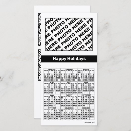 2025カレンダー追加4枚フォトカードのシンプル白黒 シーズンカード (正面/裏面)