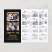 2025カレンダー黒モダン金ゴールドグリッター2写真 シーズンポストカード (正面)