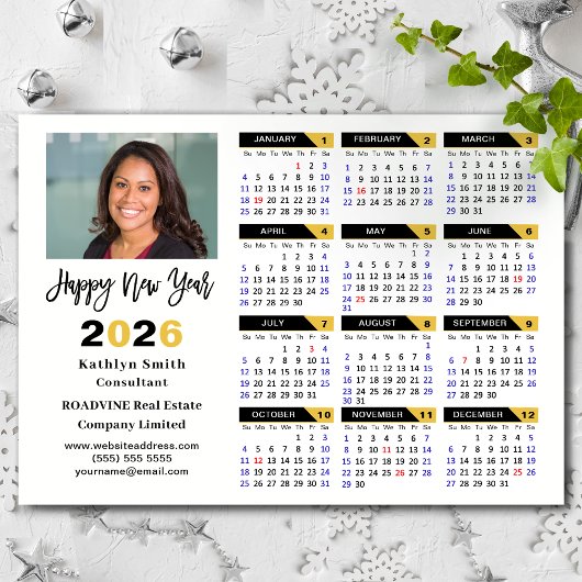 2025カレンダー黒金ゴールドビジネス写真磁気