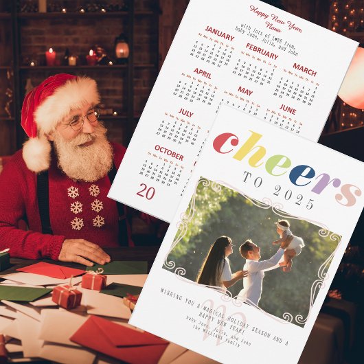 2025カレンダー モダン ホリデー 新年 フォト シーズンカード