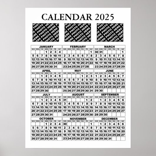 2025カレンダー 3枚の写真ポスター 白 18x24インチ ポスター (正面)