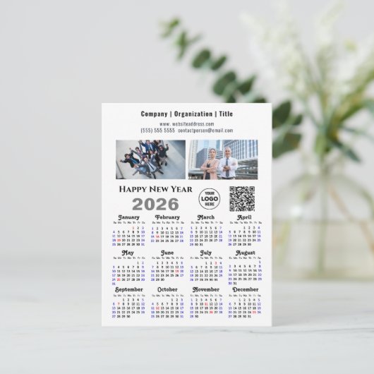 2025カレンダーBusiness 2フォトロゴQRミニマリスト シーズンポストカード (スタンド正面)