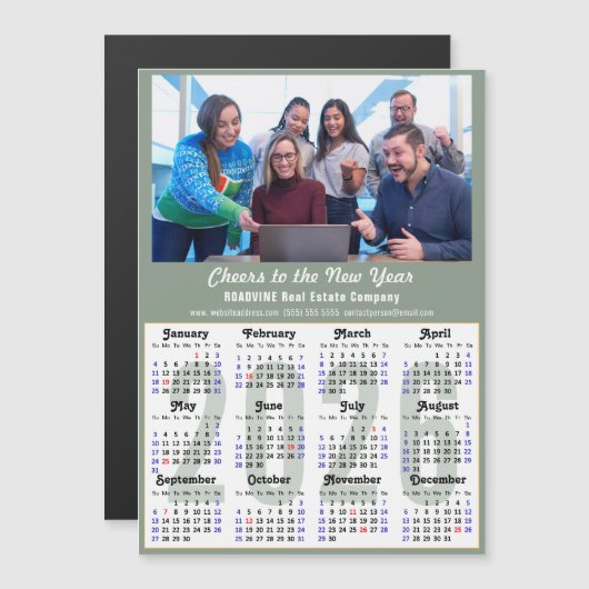 2025カレンダーSageグリーンビジネス写真磁気 (正面/裏面)