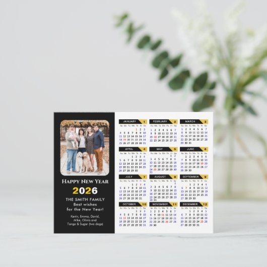 2025カレンモダンダフォトブラック金ゴールドミニマリスト シーズンポストカード (スタンド正面)