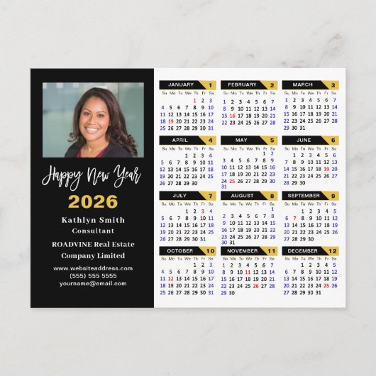 2025カレンモダンダー金ゴールドブラックビジネスフォト シーズンポストカード (正面)