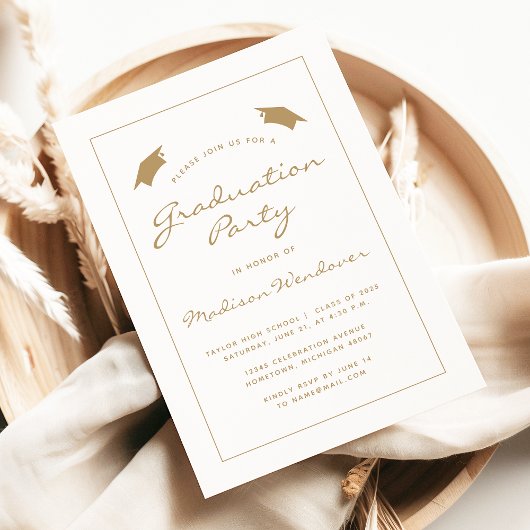 2025クラシック金ゴールドホワ縁どイ卒業パーティー 招待状