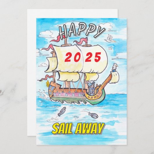 2025グリーティングカード船遠くに帆 シーズンカード (正面/裏面)
