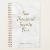 2025グレイモダンホワイトマーブルパーソナライズされたプランナー プランナー手帳 (正面)