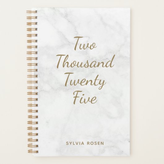 2025グレイモダンホワイトマーブルパーソナライズされたプランナー プランナー手帳 (正面)