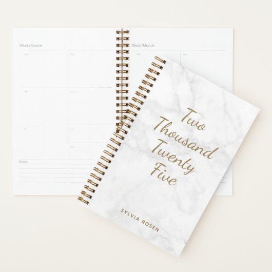 2025グレイモダンホワイトマーブルパーソナライズされたプランナー プランナー手帳 (ディスプレー)