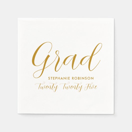 2025シンプル金ゴールドスクリプトの卒業 スタンダードカクテルナプキン (正面)
