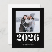 2025タイポグラフィブラックHappy New Year写真 (正面/裏面)